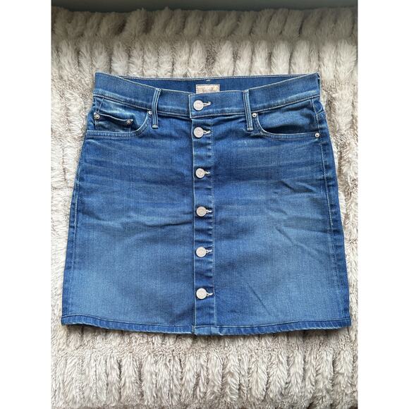 MOTHER High Waist Button Front Denim Mini Skirt Size 27 Blue Moon Wash - Picture 2 of 9